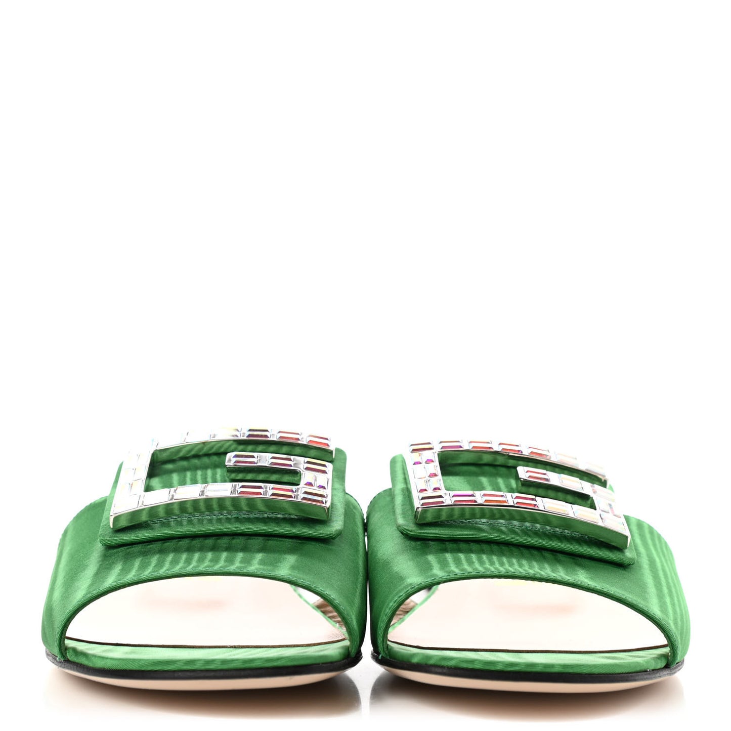 Moire Fabric Crystal Square G Madelyn Slide Sandals 37.5 New Shamarock