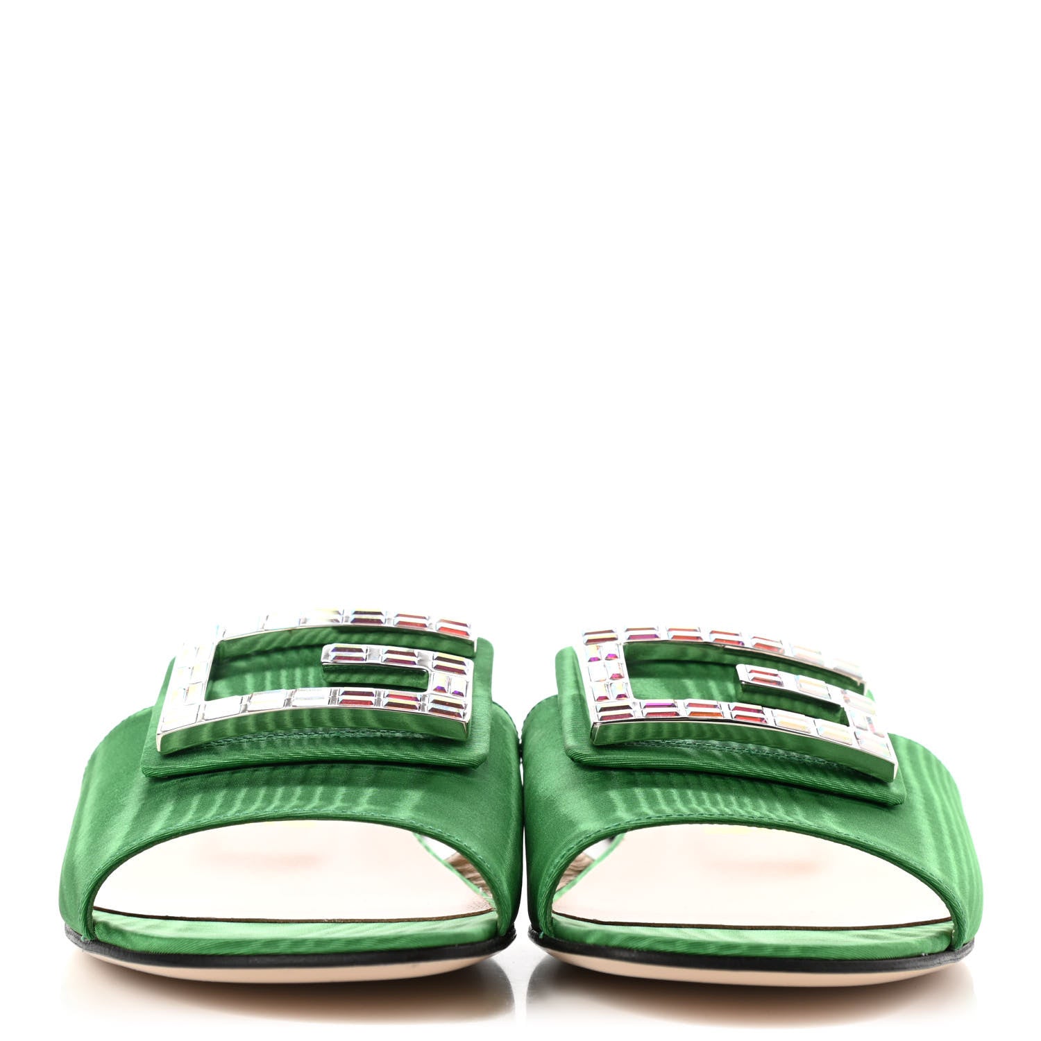 Gucci Moire Fabric Crystal Square G Madelyn Slide Sandals 37.5 New Shamarock 2 of 8
