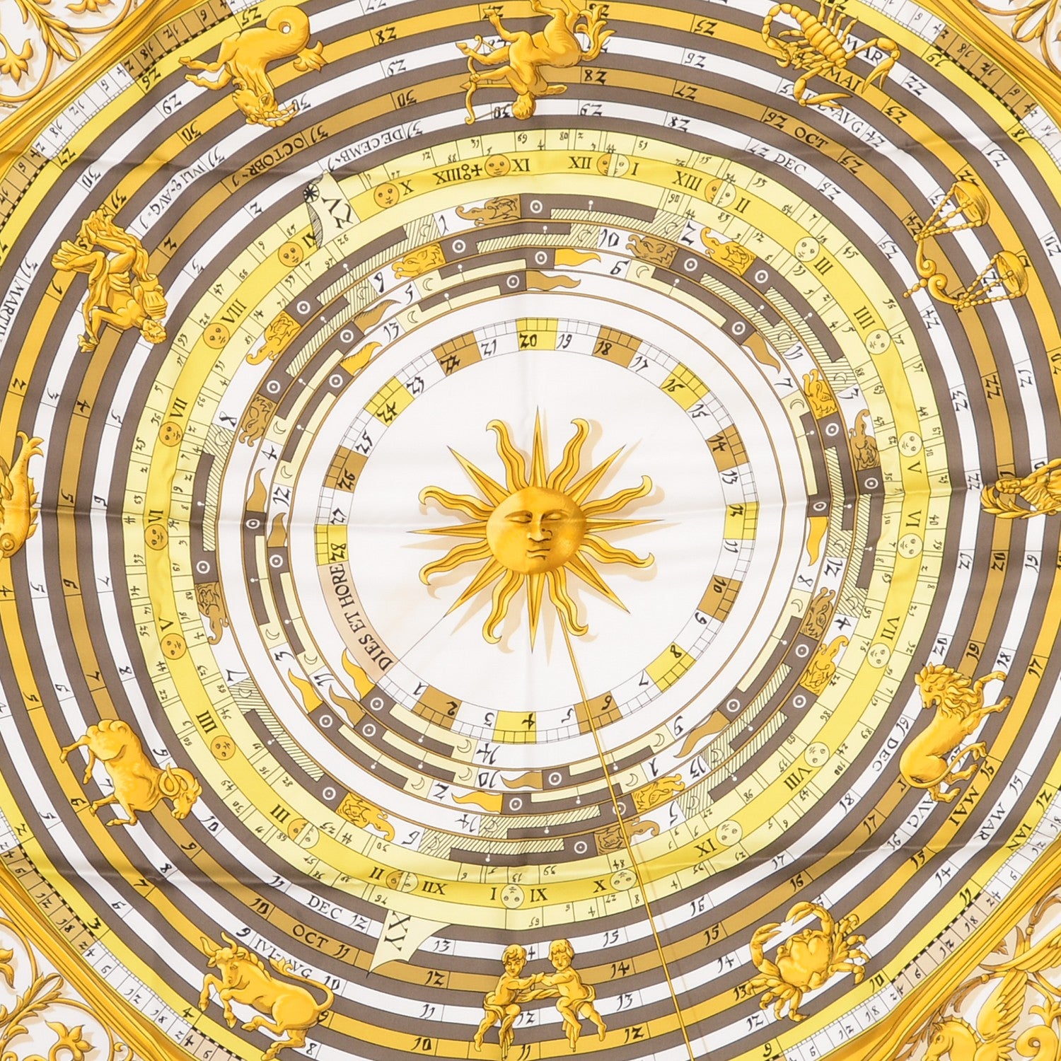 Hermes Silk Astrologie Scarf 90 Blanc Or Tilleul 1 of 5