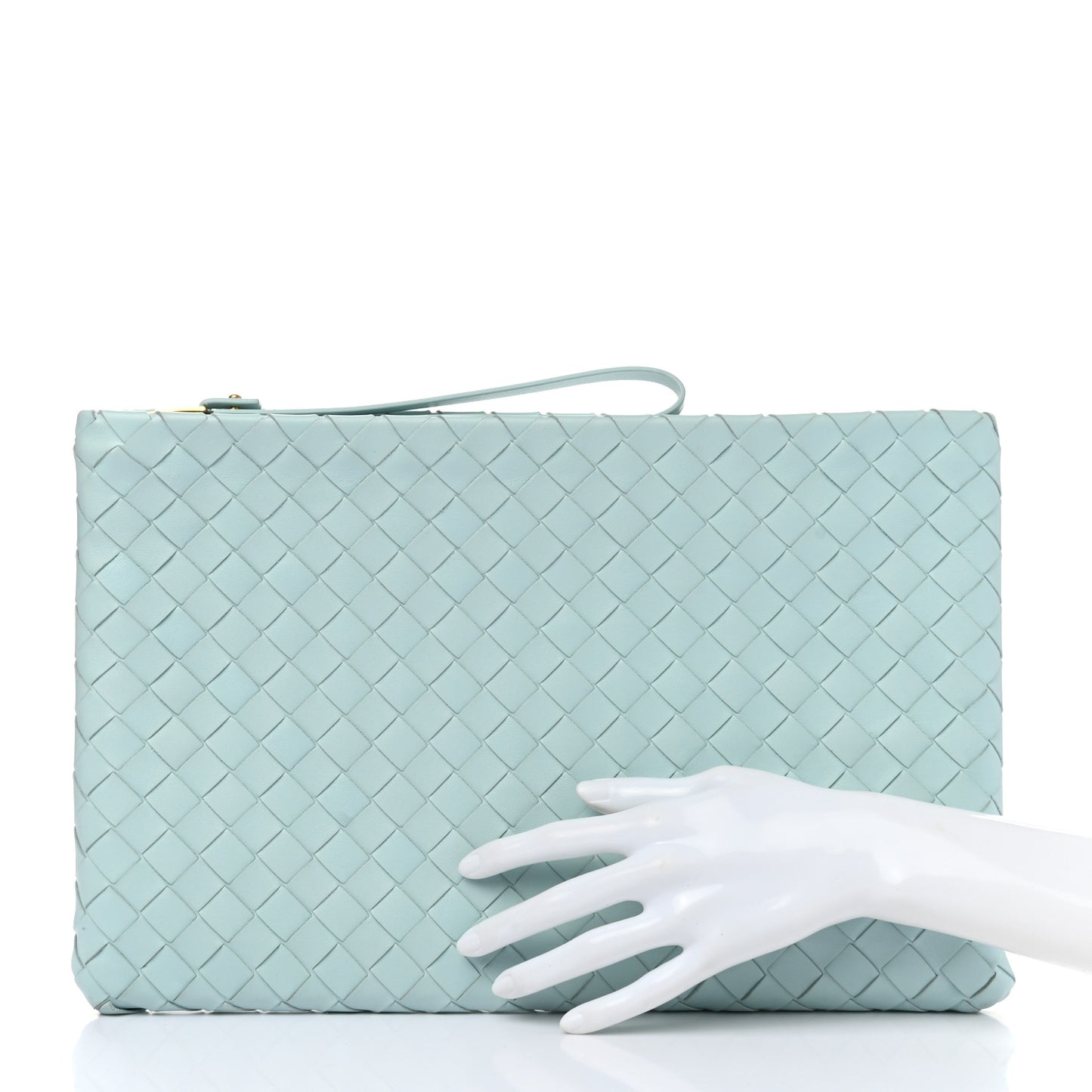 Nappa Intrecciato Large Flat Zip Pouch Spearmint