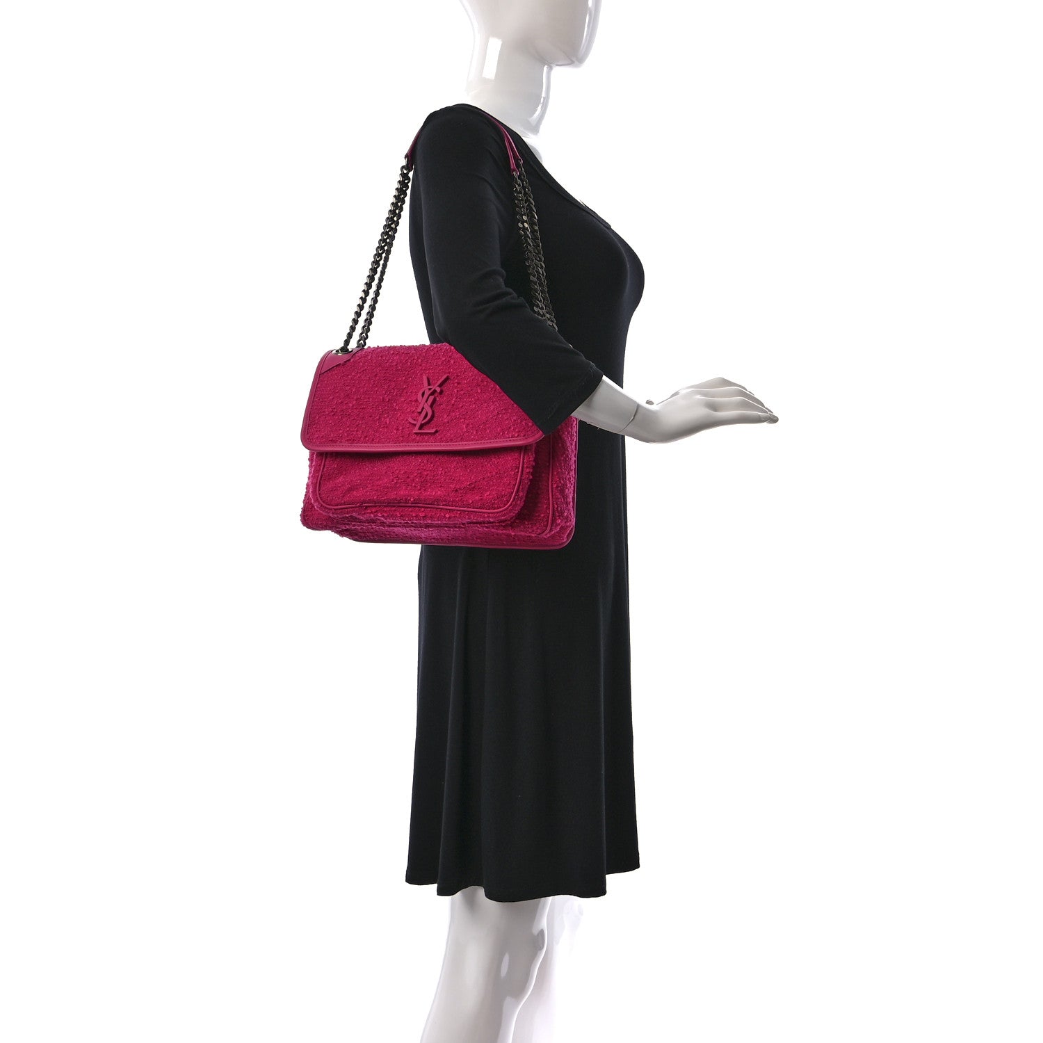 Saint Laurent Boucle Tweed Monogram Medium Niki Chain Satchel Pink 2 of 13
