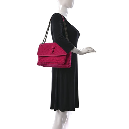 Saint Laurent Boucle Tweed Monogram Medium Niki Chain Satchel Pink 2 of 13