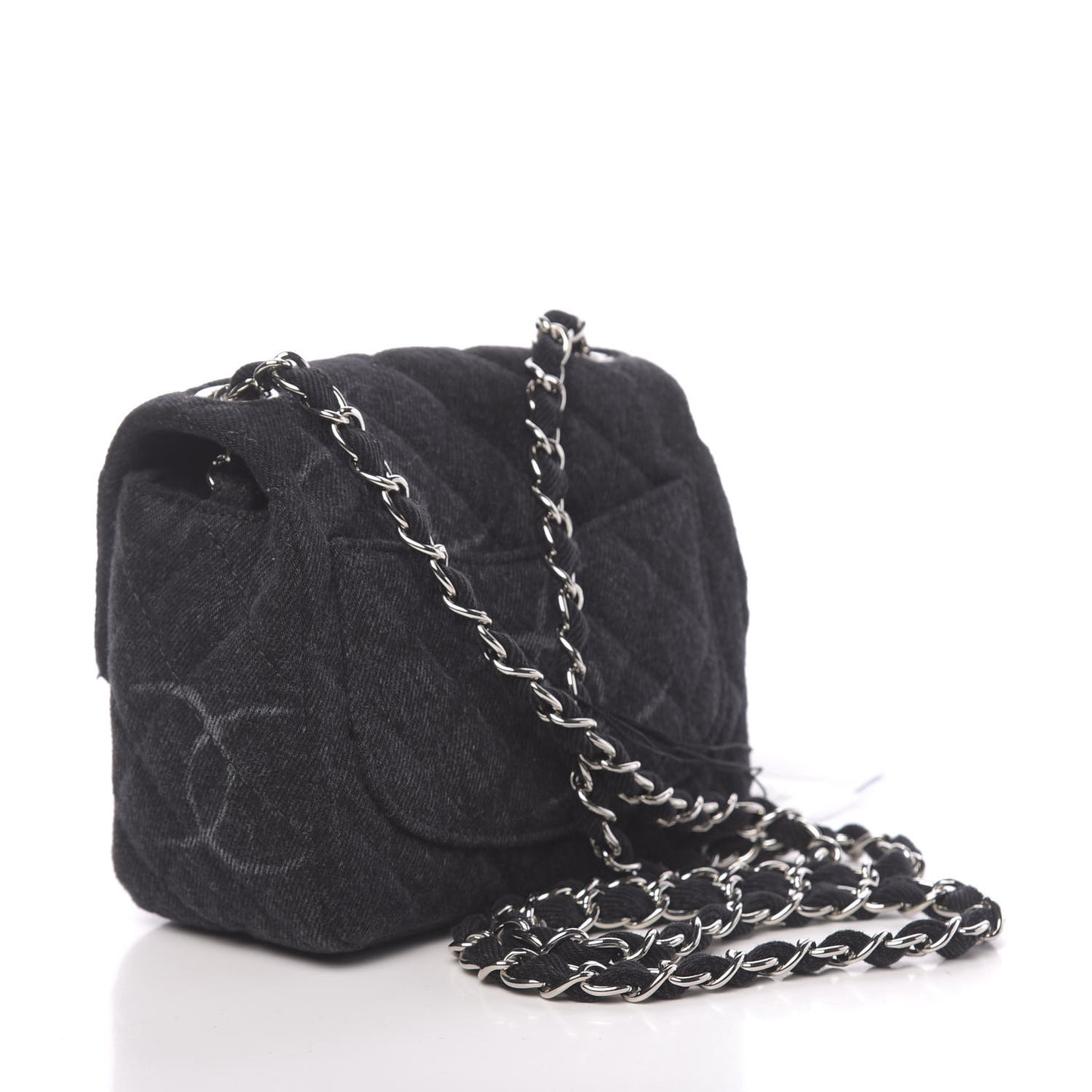 Denim CC Quilted Mini Square Flap Black