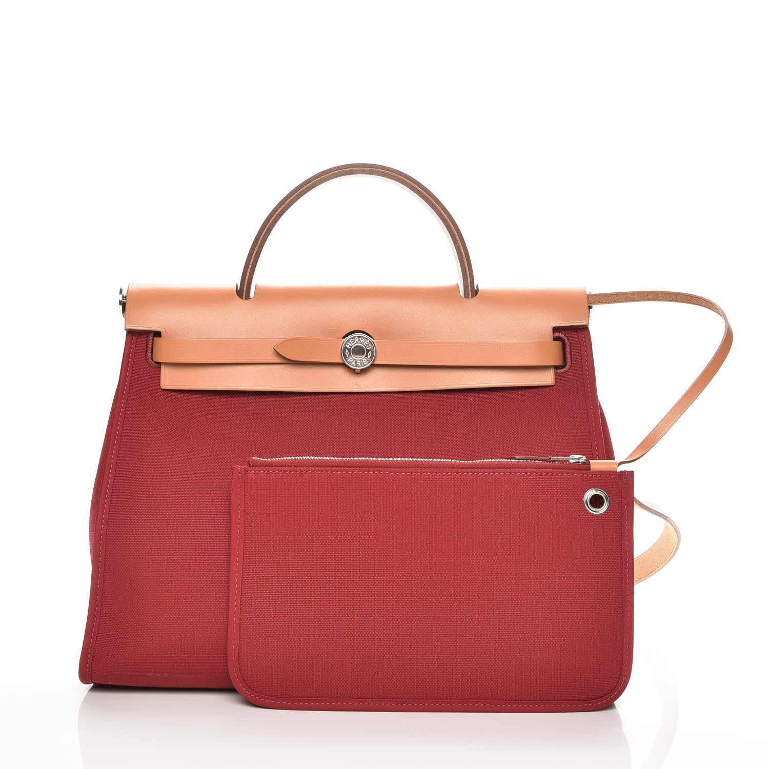 Hermes Vache Hunter Toile Herbag Zip 31 PM Rouge Grenat Natural 8 of 9