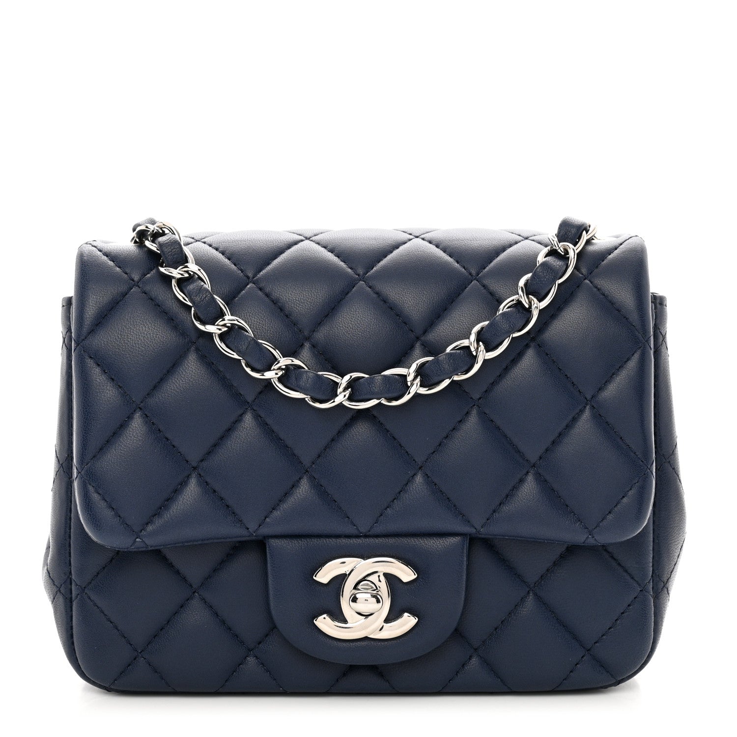 Chanel Lambskin Quilted Mini Square Flap Navy 1 of 10