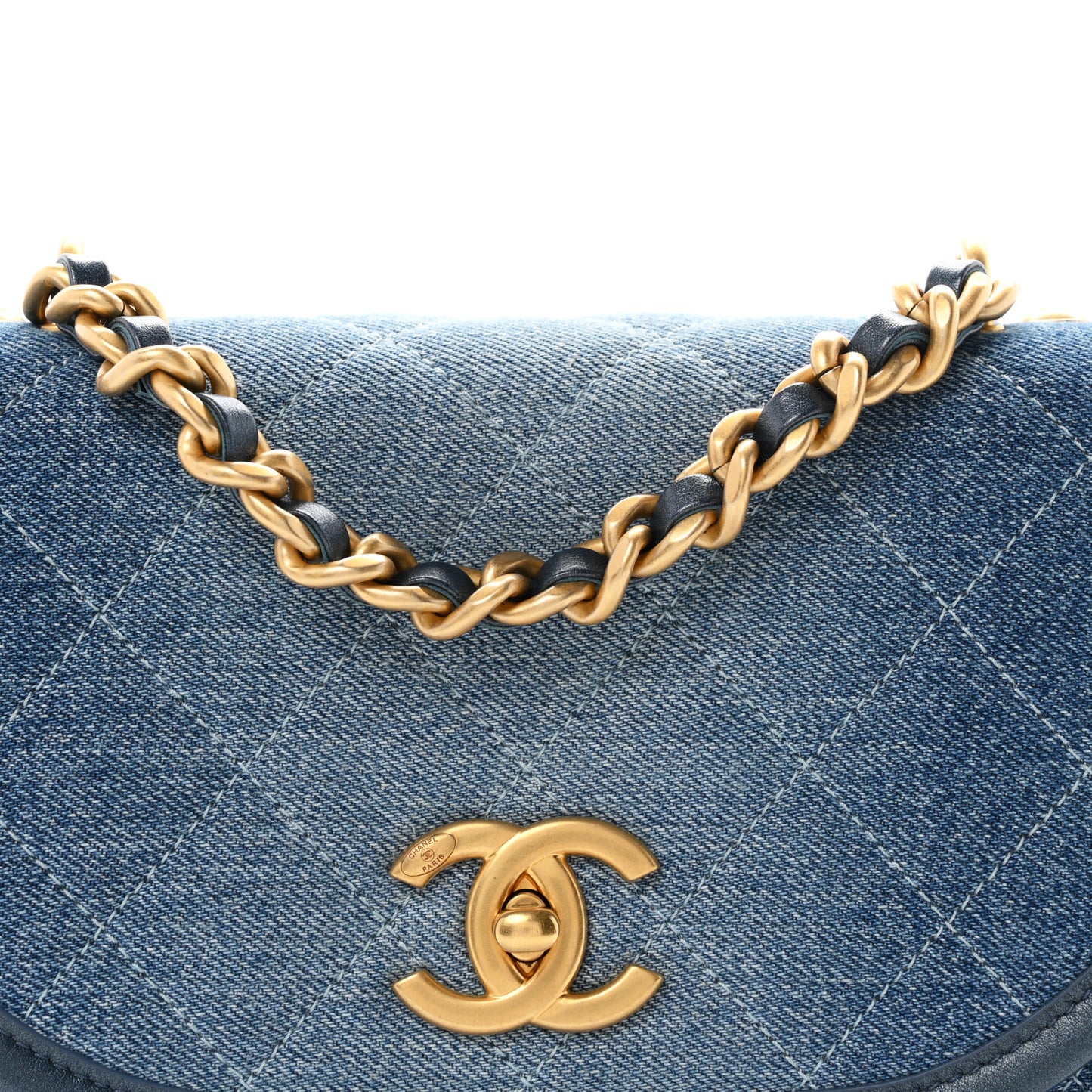Washed Denim Quilted Small Messenger Flap Blue