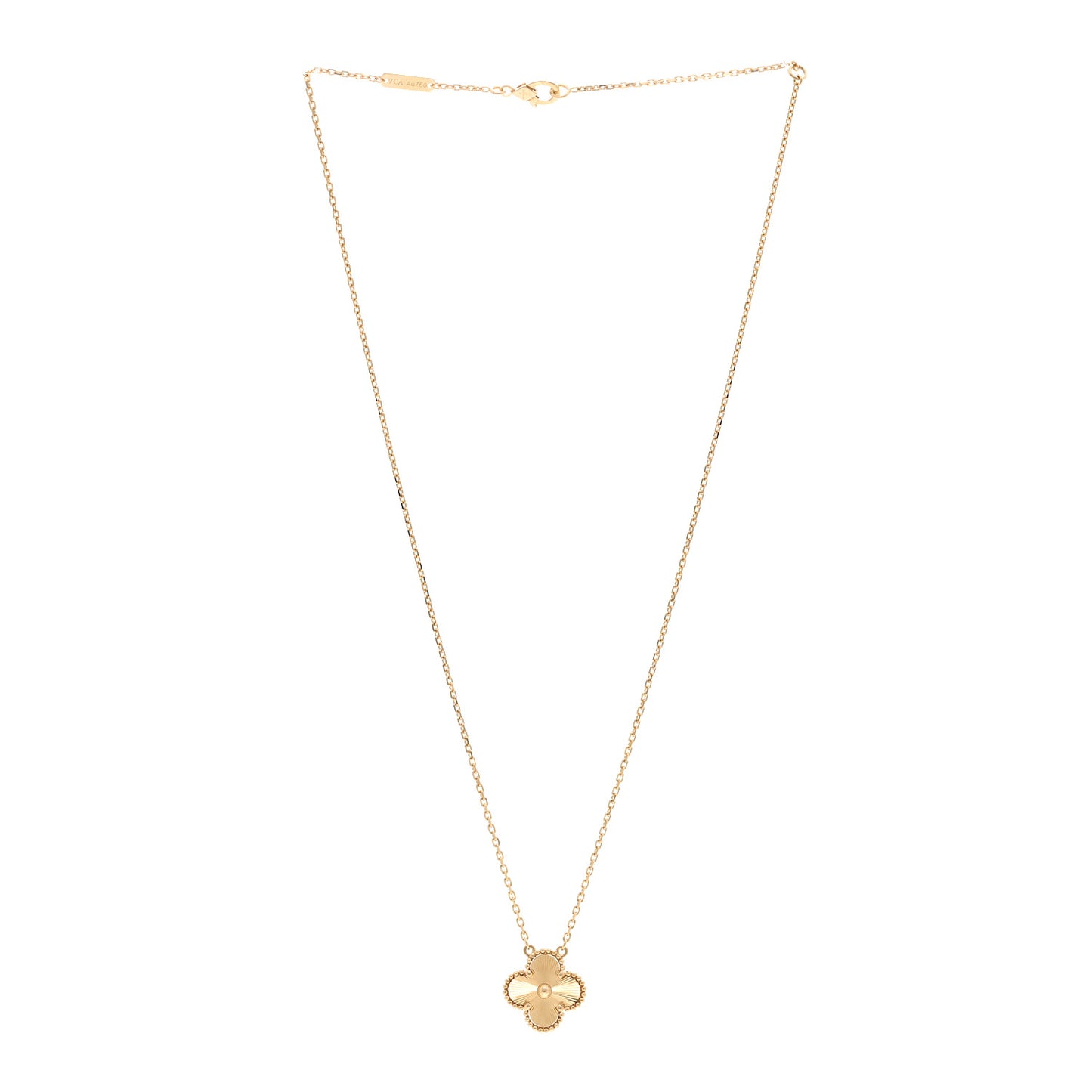18K Yellow Gold Guilloche Vintage Alhambra Pendant Necklace