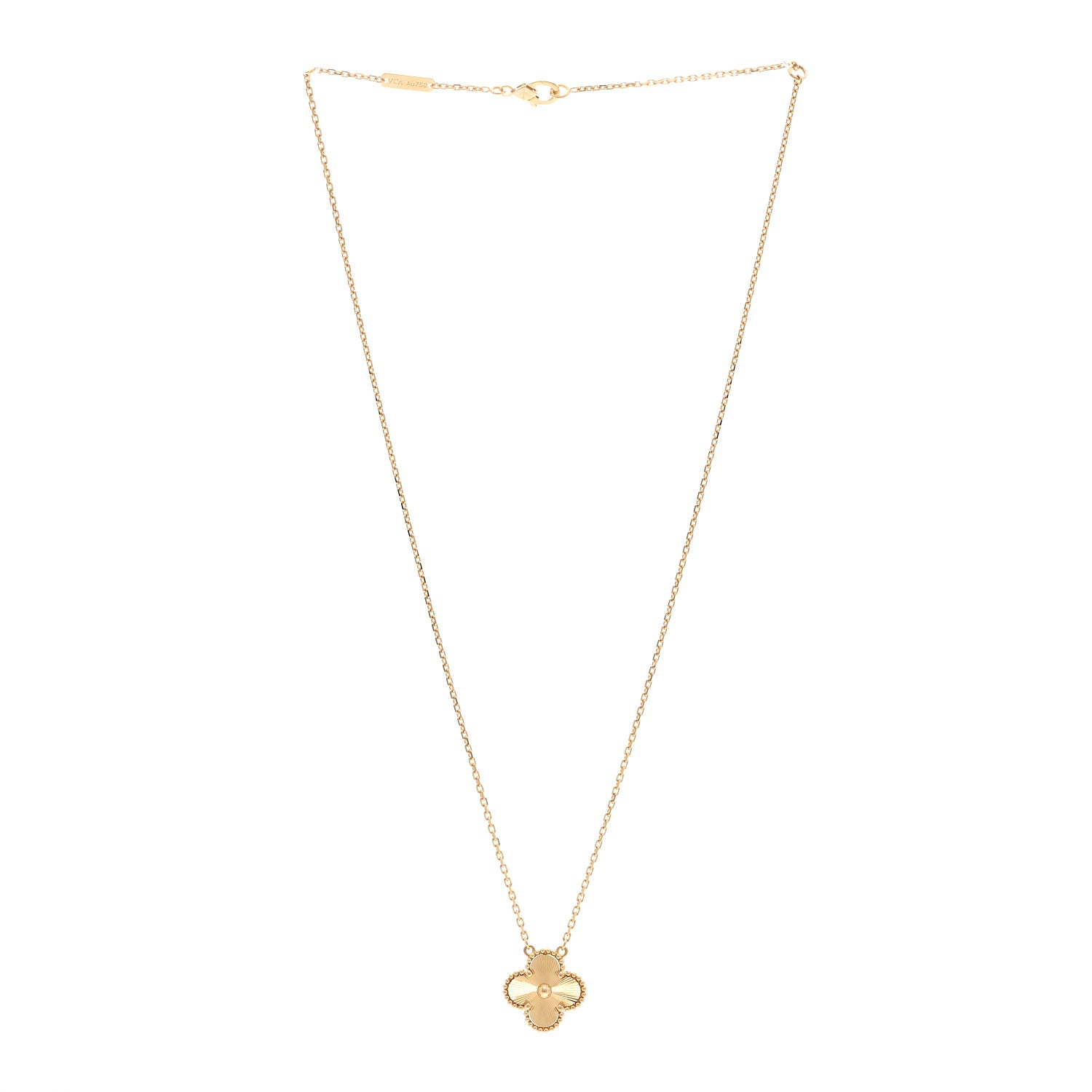 Van Cleef & Arpels 18K Yellow Gold Guilloche Vintage Alhambra Pendant Necklace 3 of 6