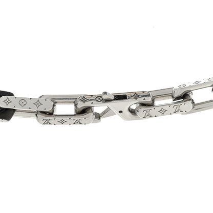 Louis Vuitton Metal Engraved Monogram Chain Necklace Silver Black 5 of 6