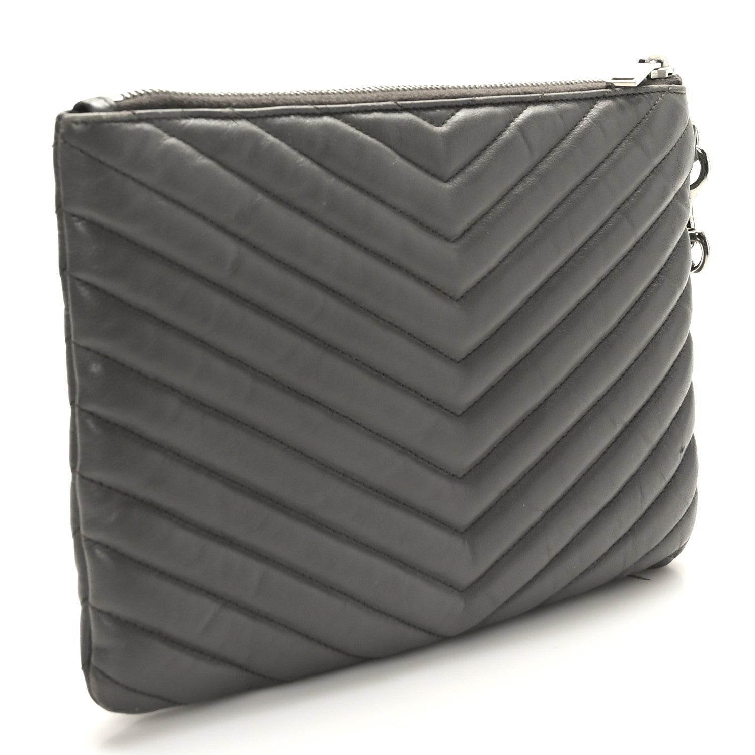 Saint Laurent Calfskin Matelasse Chevron Monogram A5 Wristlet Earth 3 of 8
