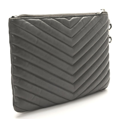 Saint Laurent Calfskin Matelasse Chevron Monogram A5 Wristlet Earth 3 of 8