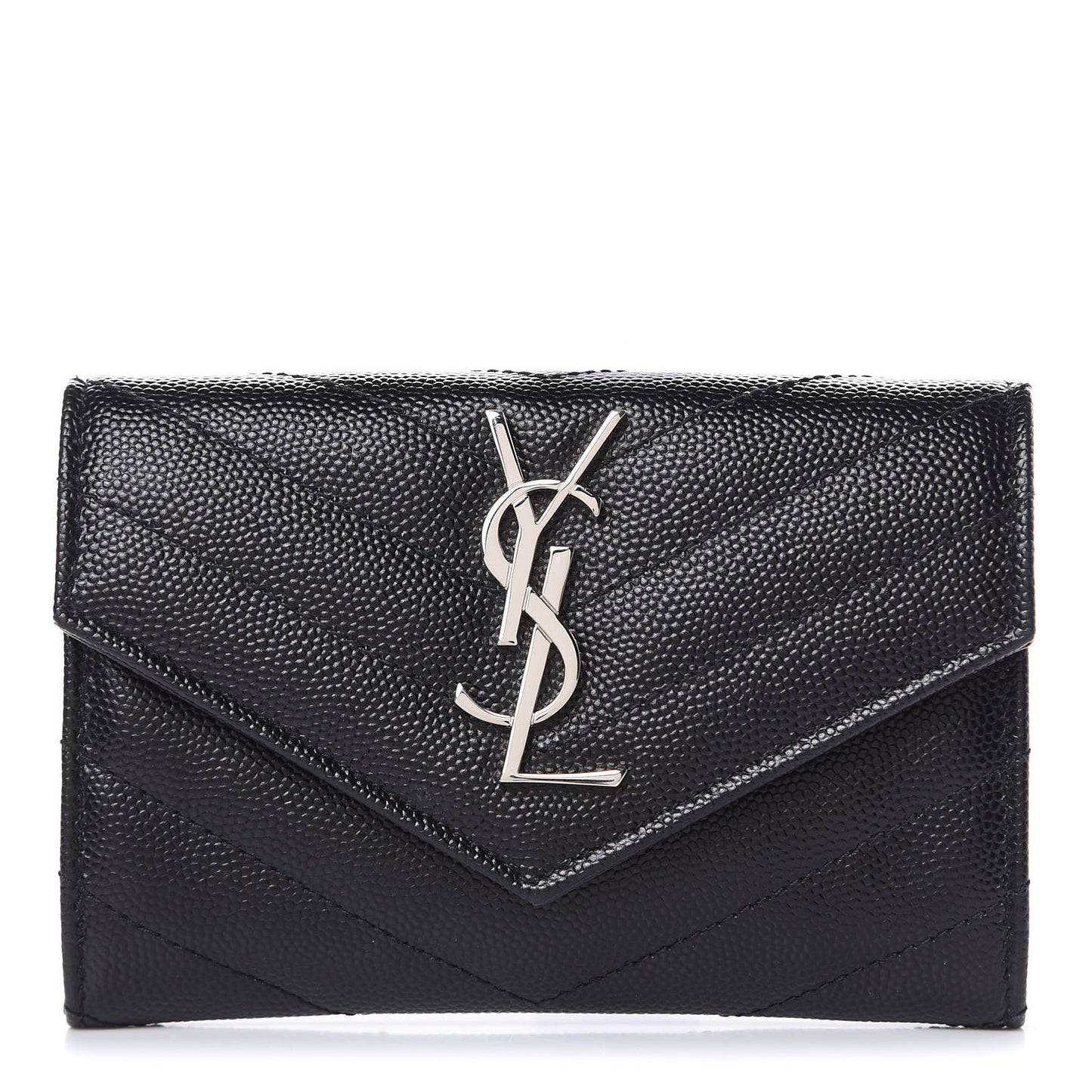 Grain De Poudre Matelasse Chevron Small Monogram Envelope Wallet Black
