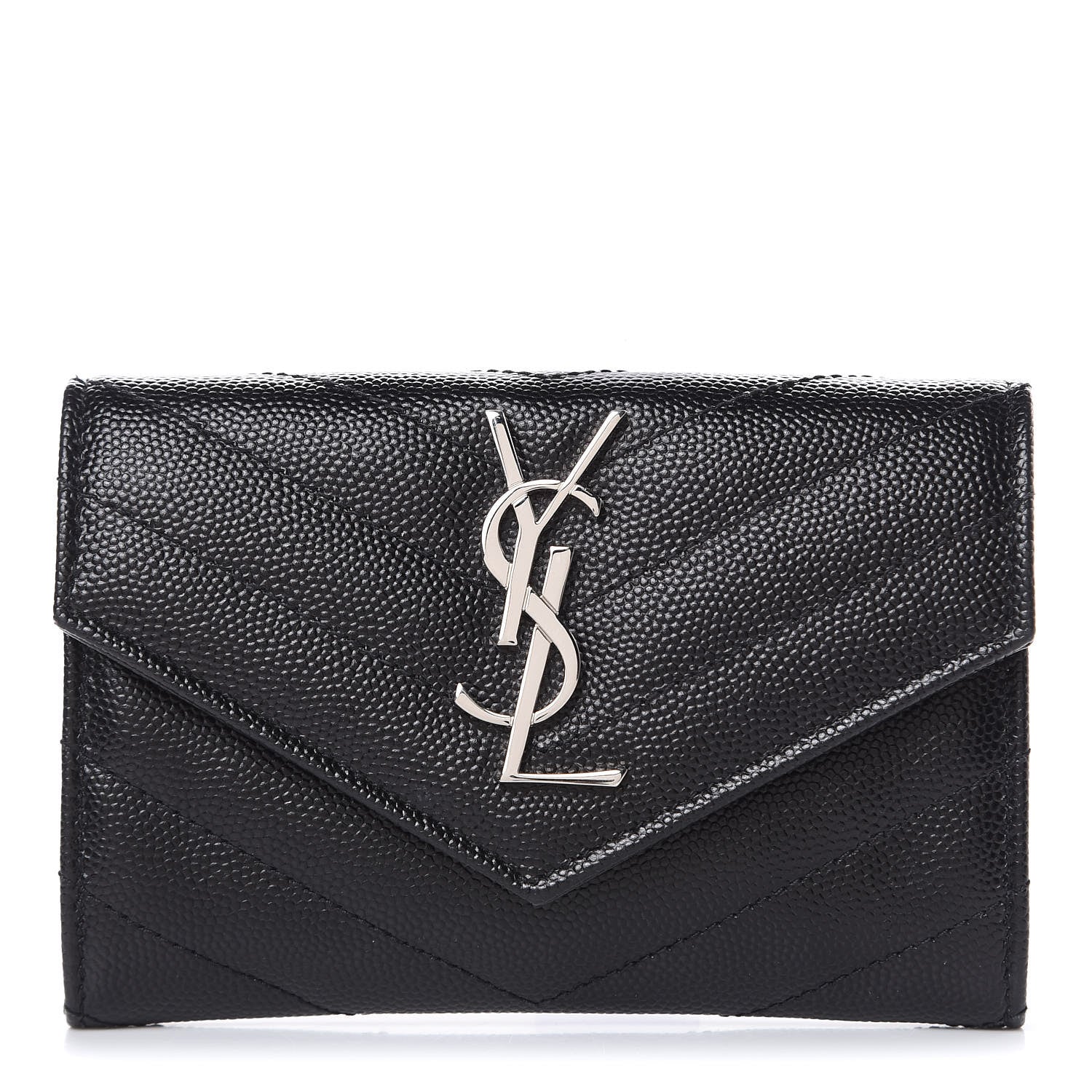 Saint Laurent Grain De Poudre Matelasse Chevron Small Monogram Envelope Wallet Black 1 of 7