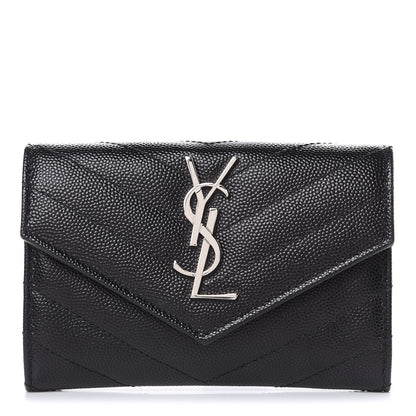 Saint Laurent Grain De Poudre Matelasse Chevron Small Monogram Envelope Wallet Black 1 of 7