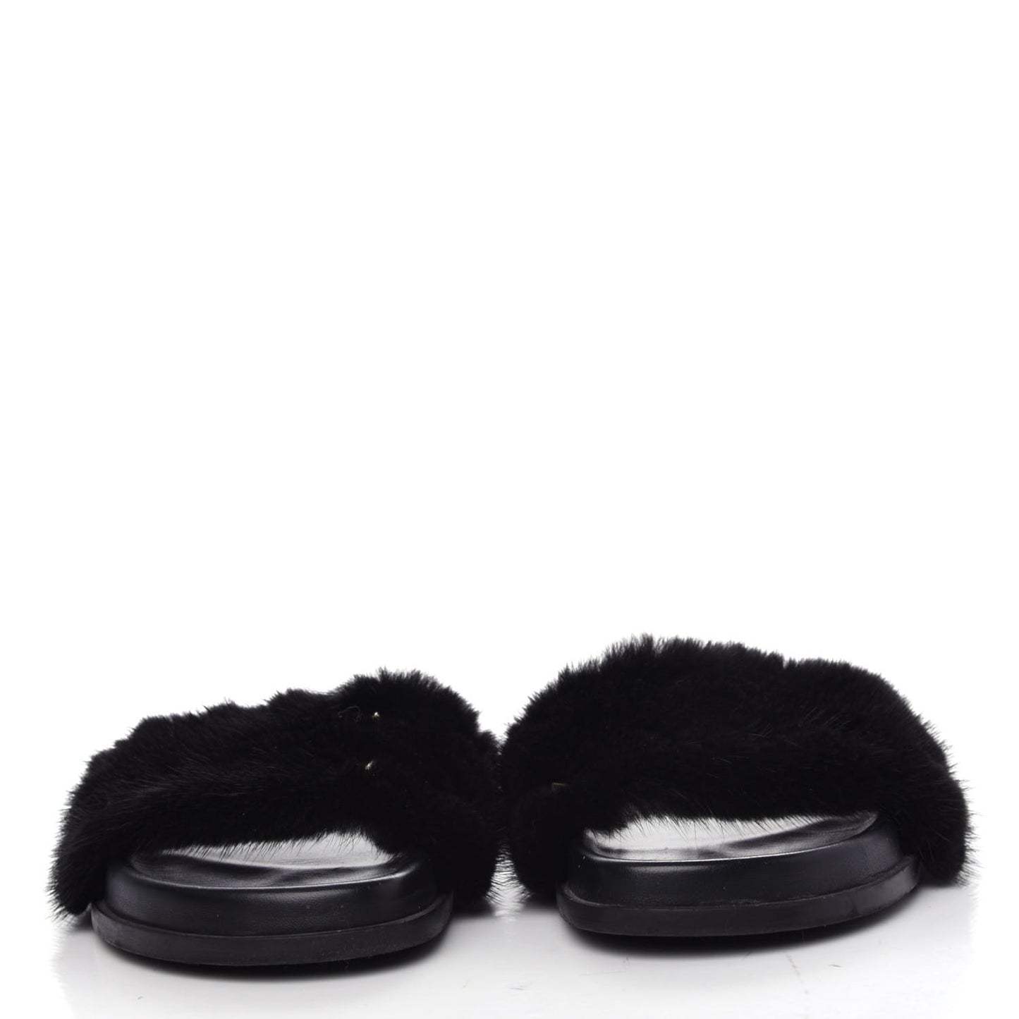 Mink Fur Rockstud Slide Sandals 39 Black