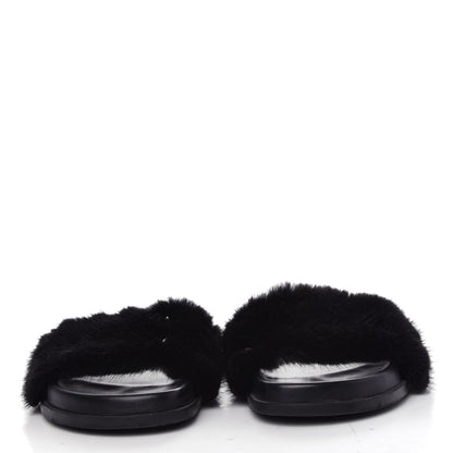 Valentino Garavani Mink Fur Rockstud Slide Sandals 39 Black 2 of 10