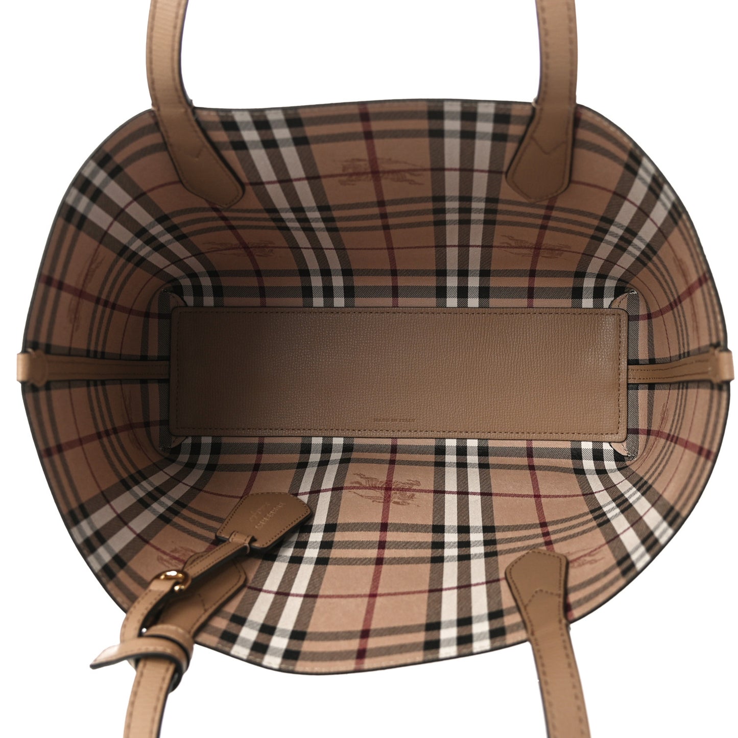 Grainy Calfskin Haymarket Check Small Reversible Tote Mid Camel