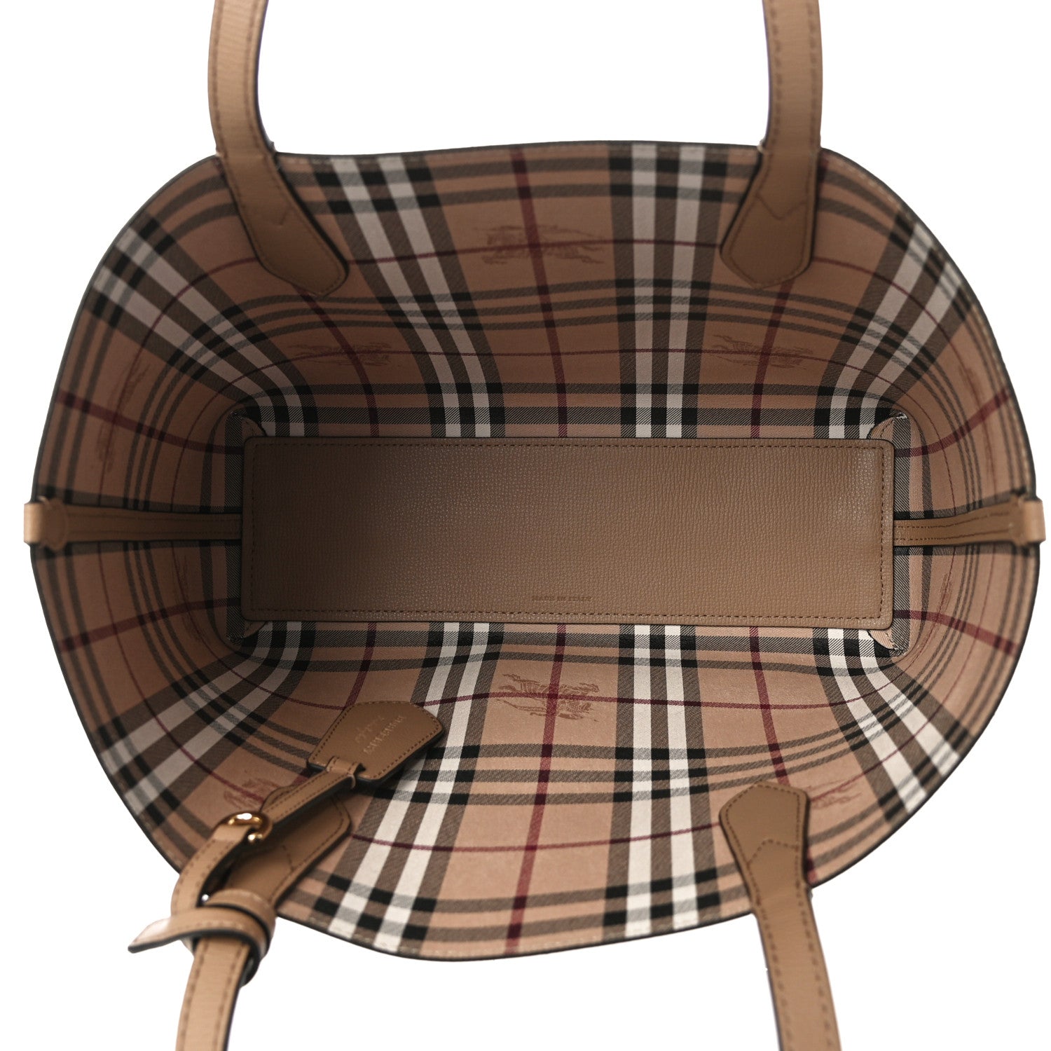 Burberry Grainy Calfskin Haymarket Check Small Reversible Tote Mid Camel 13 of 16