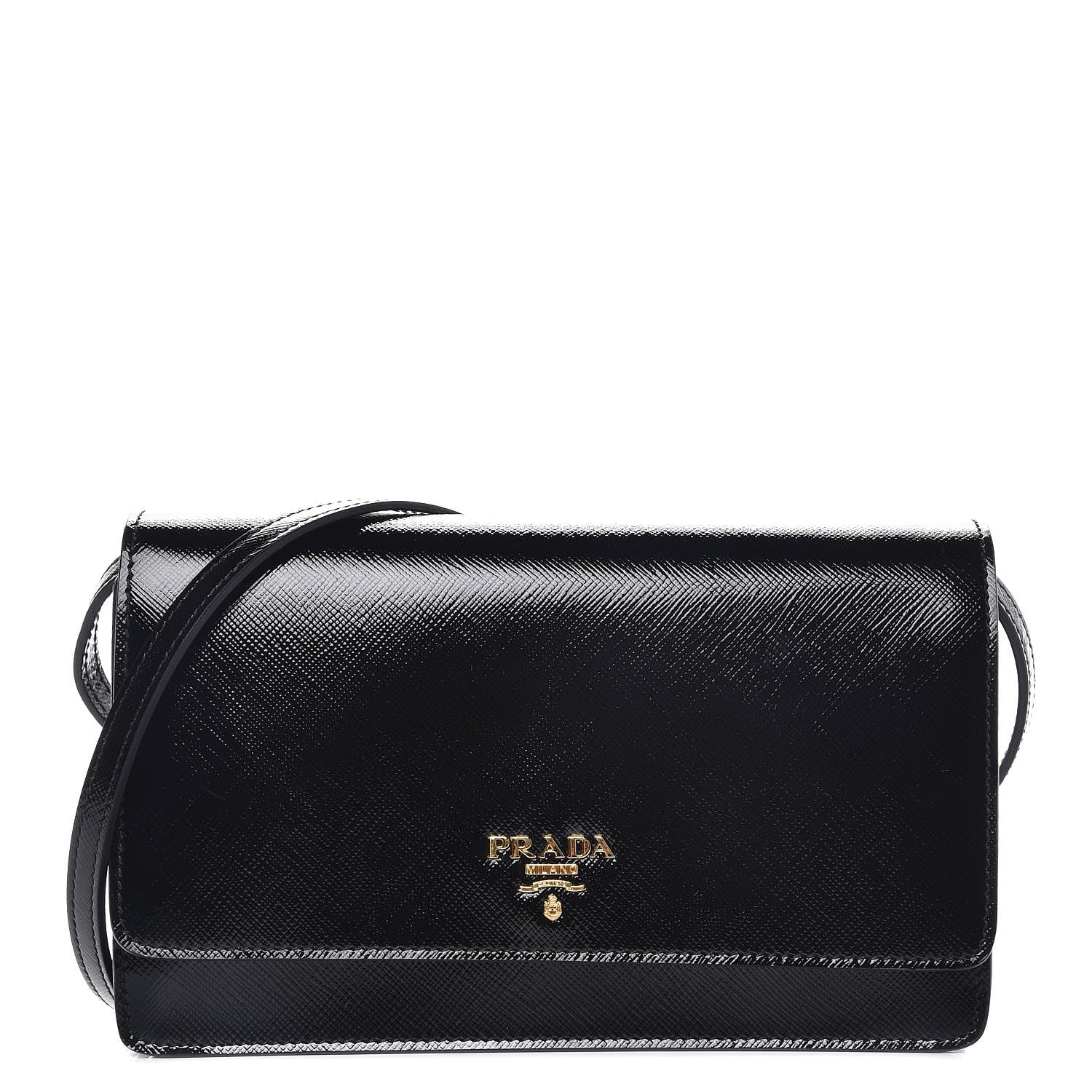 Prada Saffiano Vernice Mini Crossbody Wallet Black 1 of 8