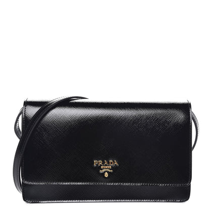 Prada Saffiano Vernice Mini Crossbody Wallet Black 1 of 8