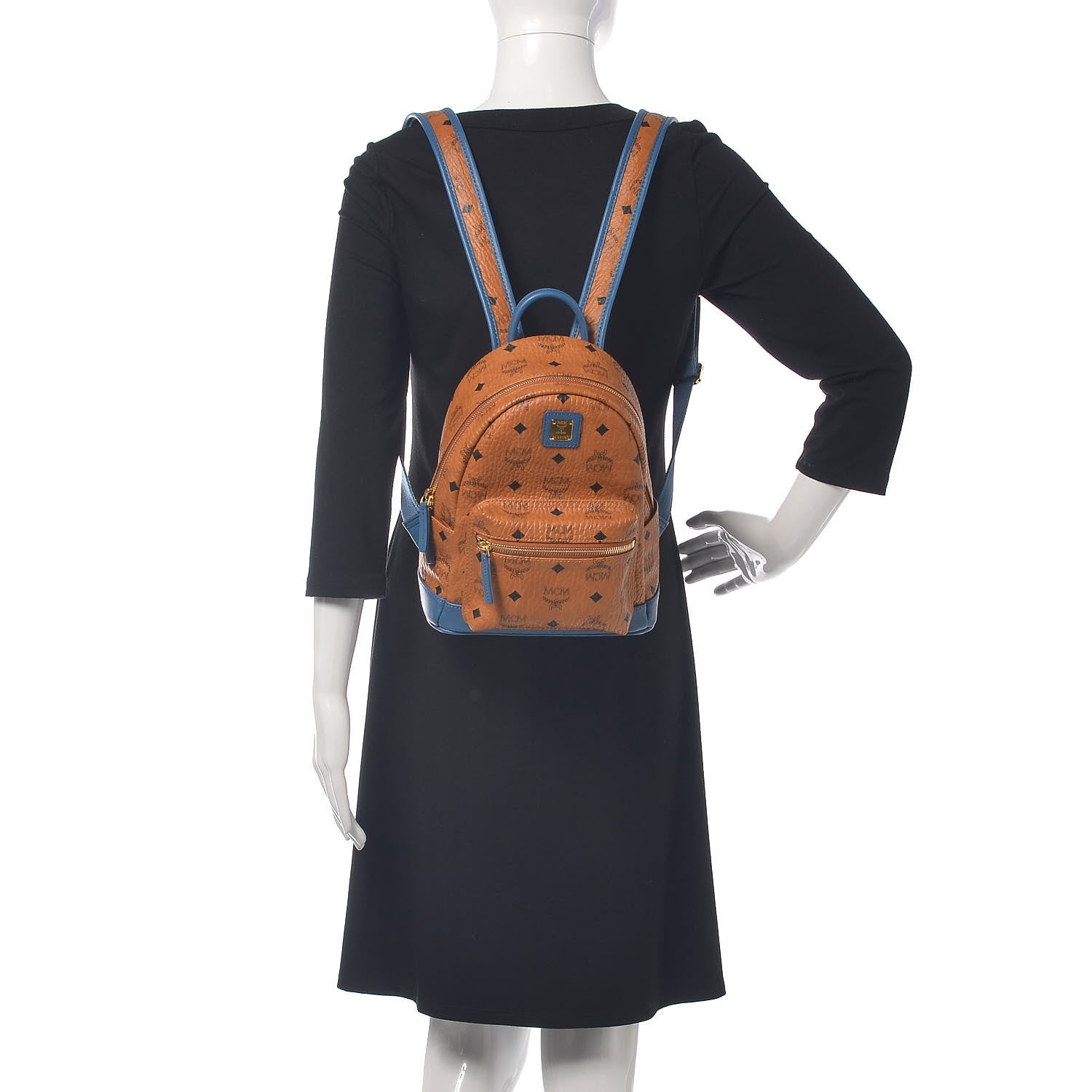 MCM Visetos Mini Stark Backpack Cognac Slate Blue 2 of 10