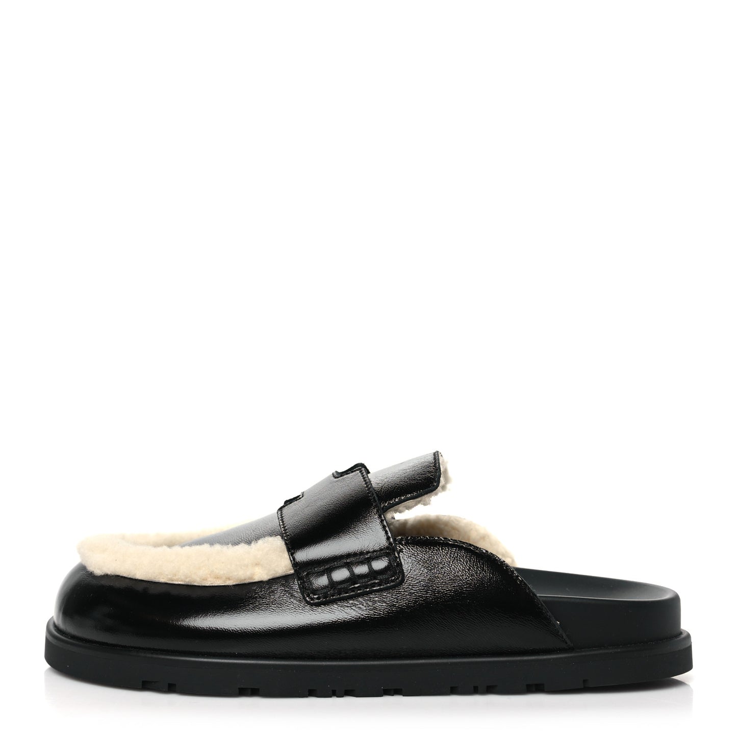 Glazed Nappa Shearling Go Mules 37.5 Black Ecru
