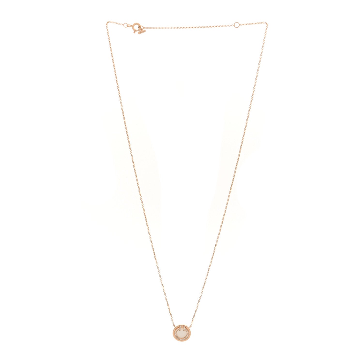 Tiffany 18K Rose Gold Diamond Mother of Pearl Small T Circle Pendant Necklace 3 of 5