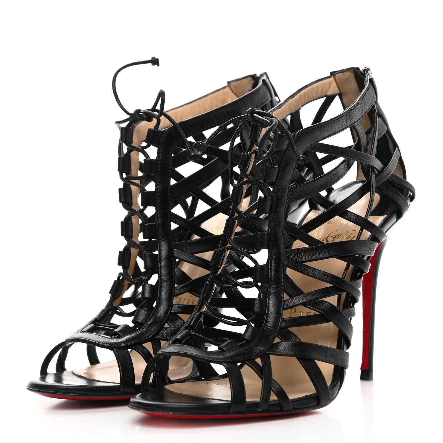 Christian Louboutin Kid Laurence Anyway 100 Cage Sandals 37 Black 3 of 7
