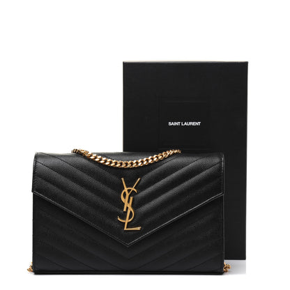 Saint Laurent Grain De Poudre Matelasse Chevron Monogram Chain Wallet Black 17 of 17