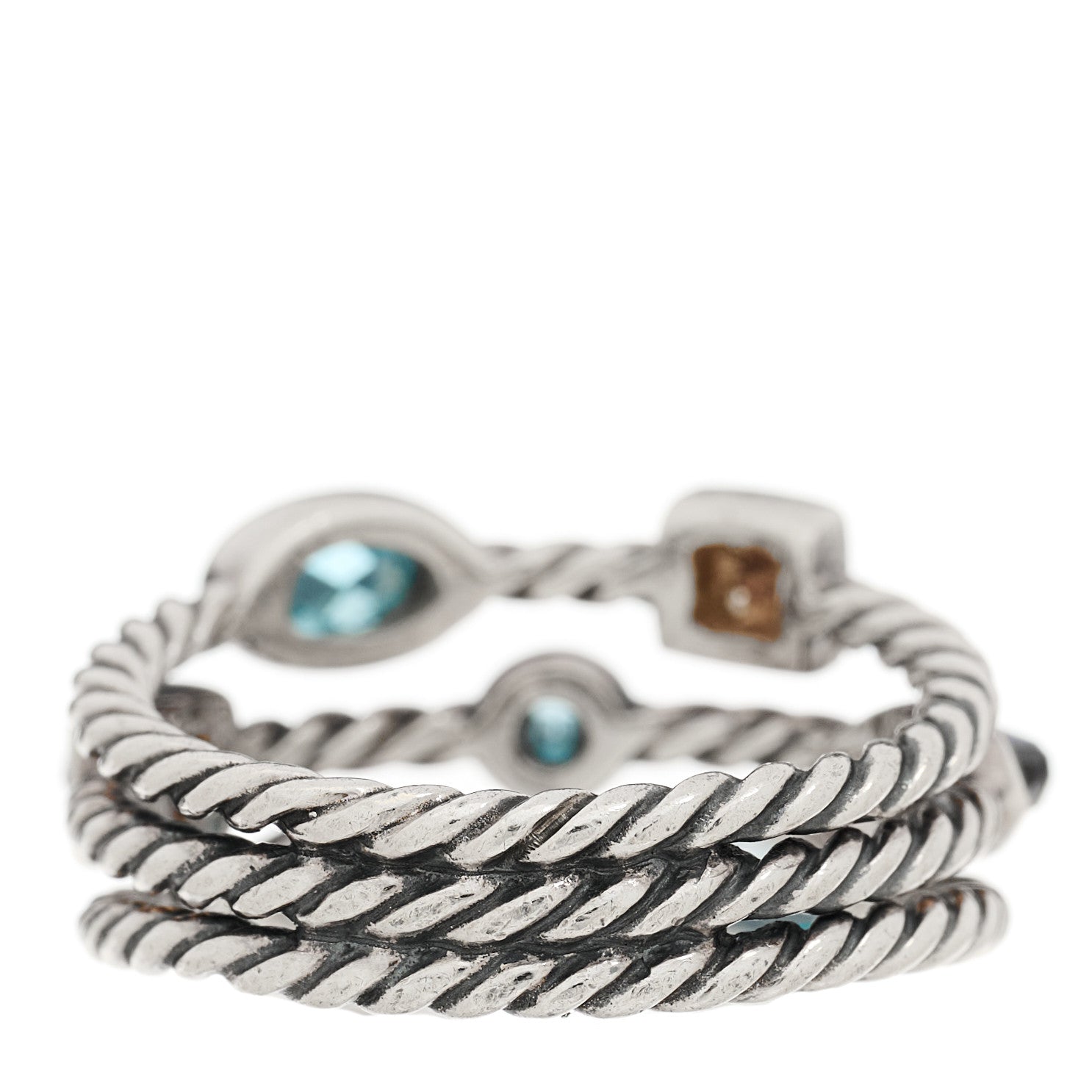 David Yurman Sterling Silver Diamond Iolite Blue Topaz Confetti 3 Row Ring 52 6 3 of 4