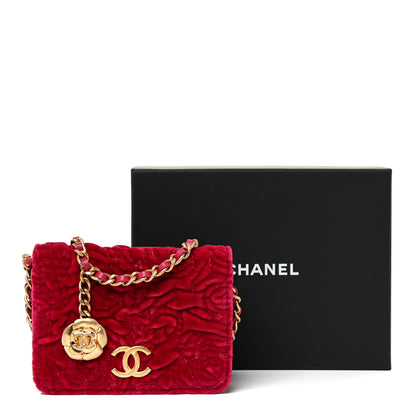 Chanel Velvet Quilted Camellia Velvet Flap Coin Purse With Chain Fuchsia 15 of 15