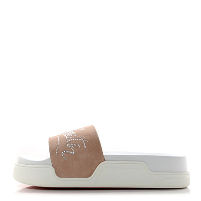 Christian Louboutin Veau Velours Strass Dear Pool Flat Platform Slide Sandal 39 Nude 1 of 9