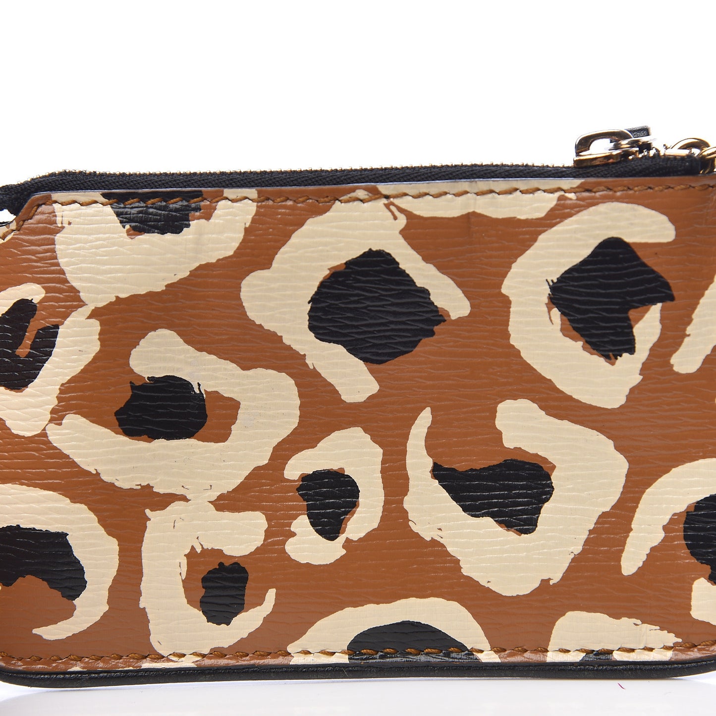 Calfskin Leopard Key Case Tobacco