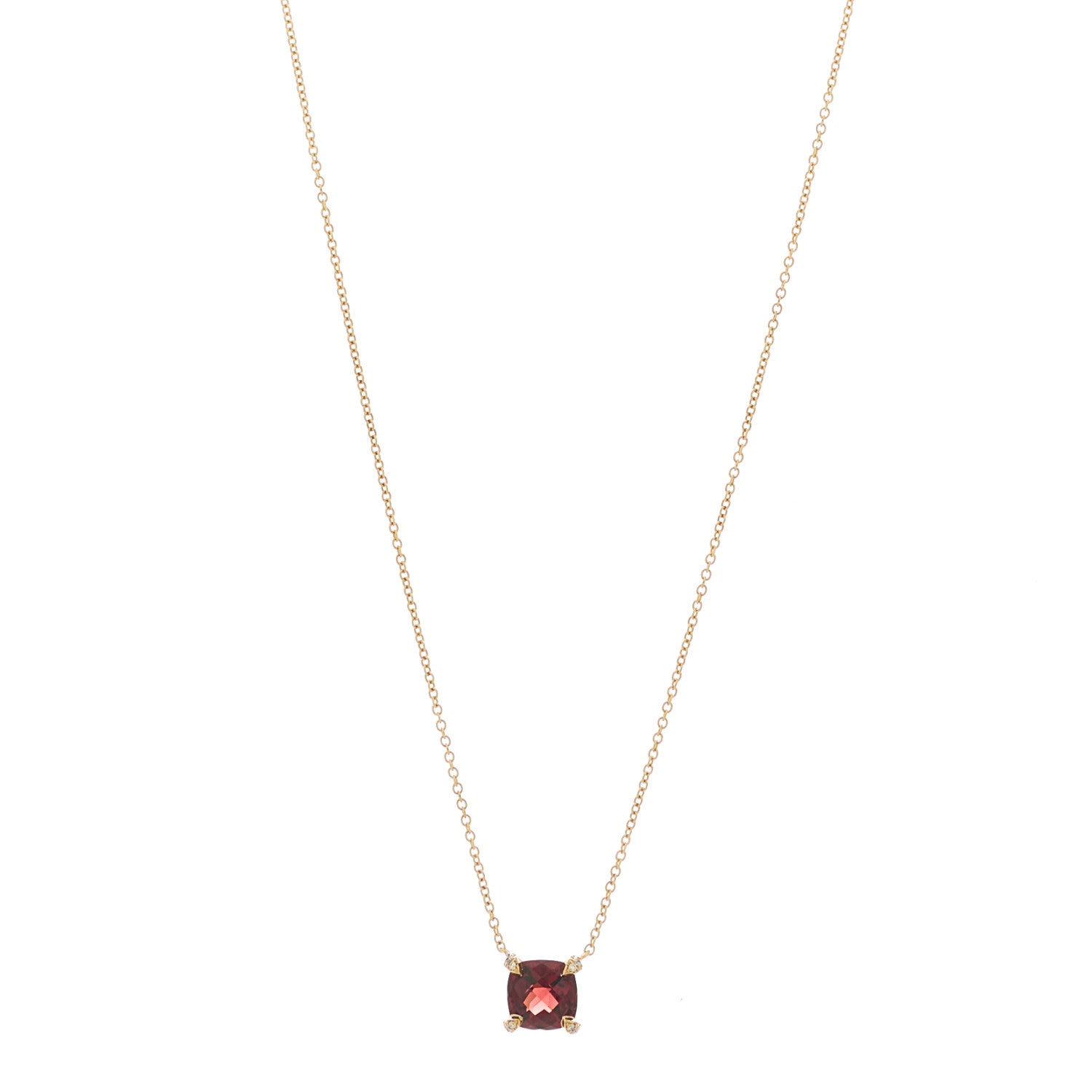 David Yurman 18K Yellow Gold Diamond Garnet 7mm Petite Chatelaine Pendant Necklace 1 of 5