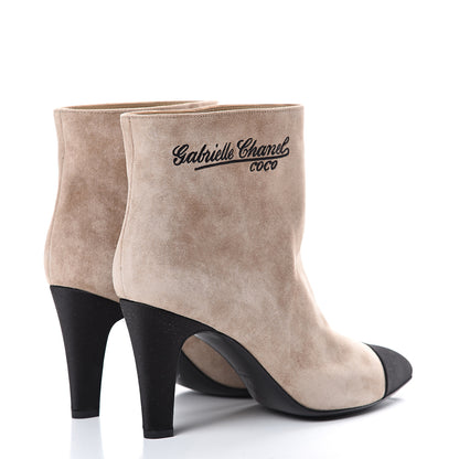 Chanel Suede Calfskin Satin Gabrielle Cap Toe Short Boots 39 Beige Black 4 of 9