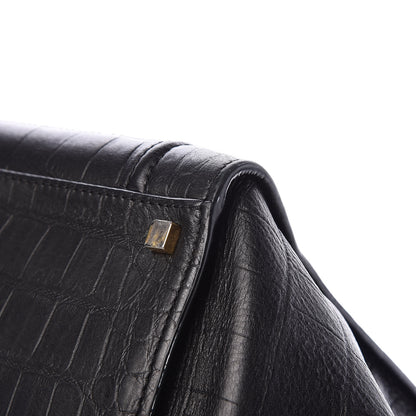 Celine Crocodile Embossed Calfskin Medium Phantom Luggage Black 11 of 14