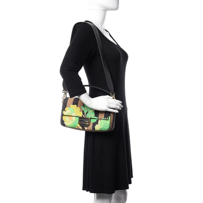 Fendi Nubuck Pequin Floral Print Baguette Tobacco Moro Ebano 2 of 13
