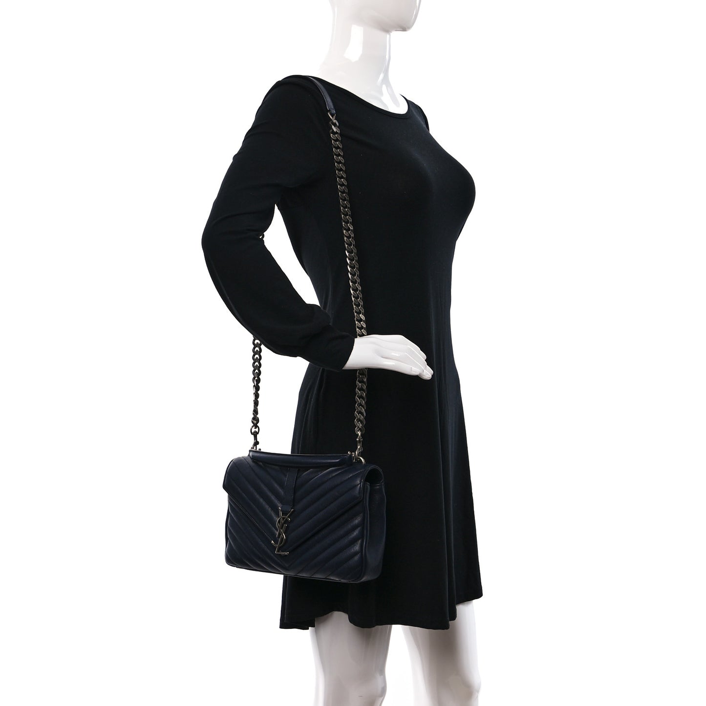 Sheepskin Matelasse Chevron Monogram Medium College Bag Deep Marine
