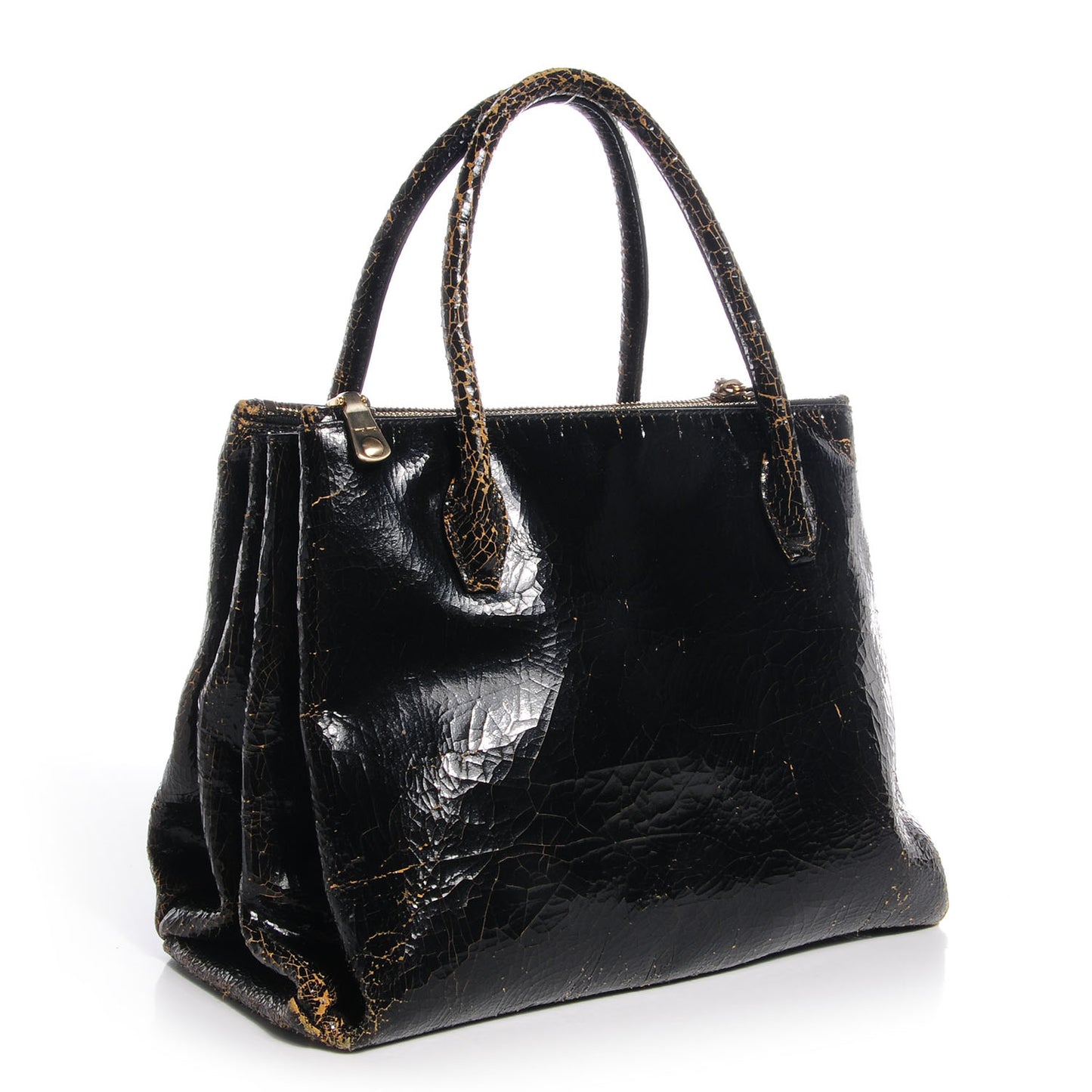 Leather Craquele Handbag Nero Black