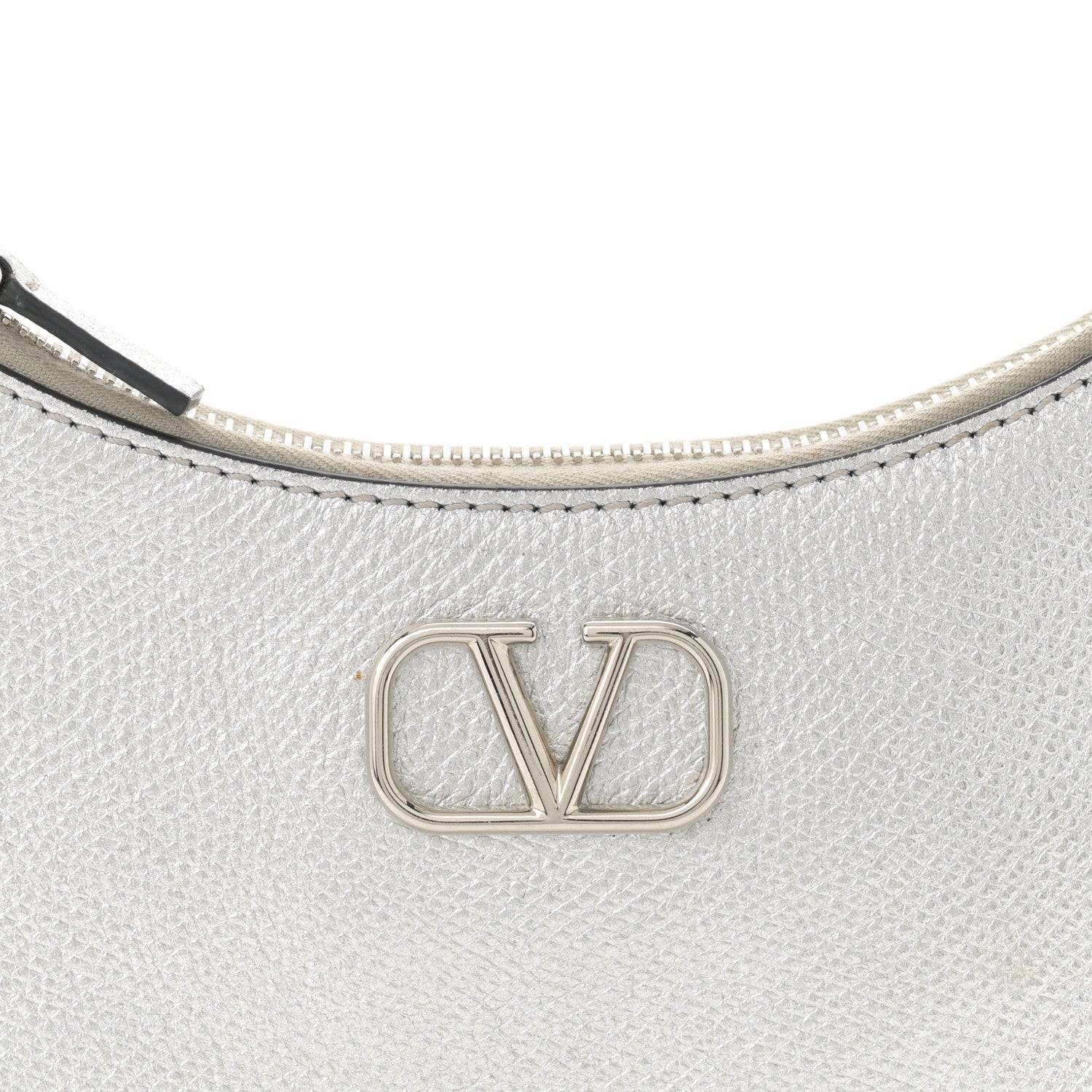 Valentino Garavani Metallic Grainy Calfskin Mini Vlogo Hobo Bag Silver 7 of 15