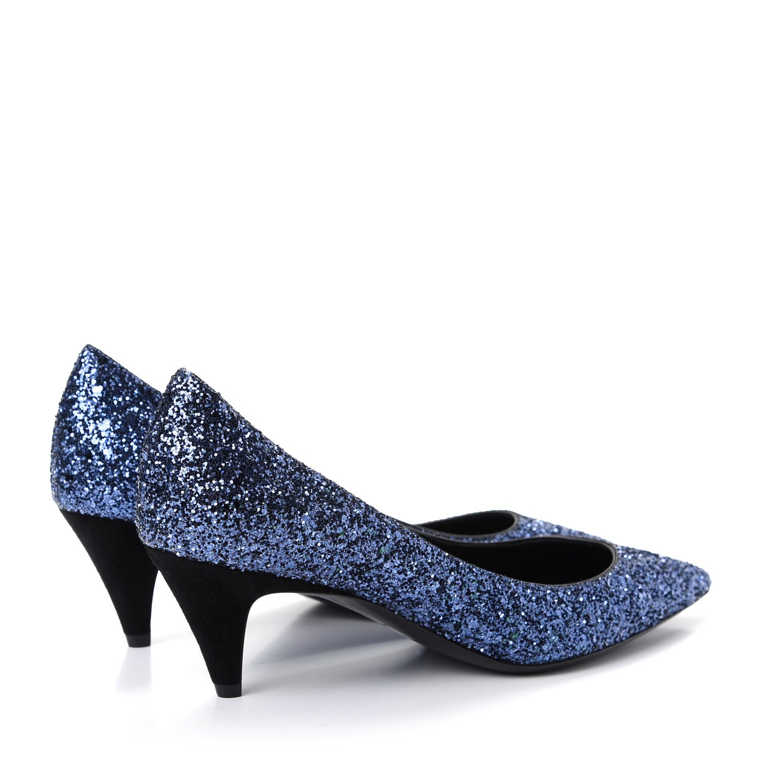 Saint Laurent Charlotte Glitter Point-toe Kitten-Heel Pumps 39.5 Blue 3 of 7
