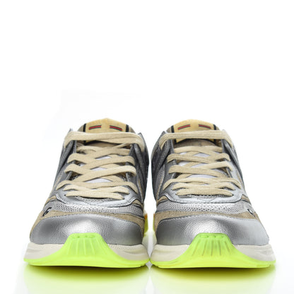 Gucci Metallic Calfskin Suede Mens Ultrapace Sneakers 8.5 Silver Oatmeal 2 of 8