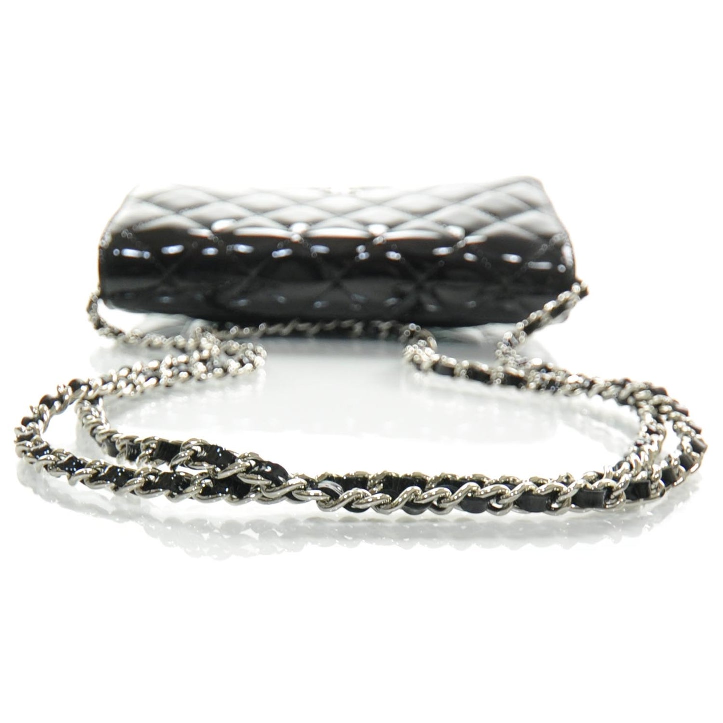 Patent Quilted Wallet On Chain Black
