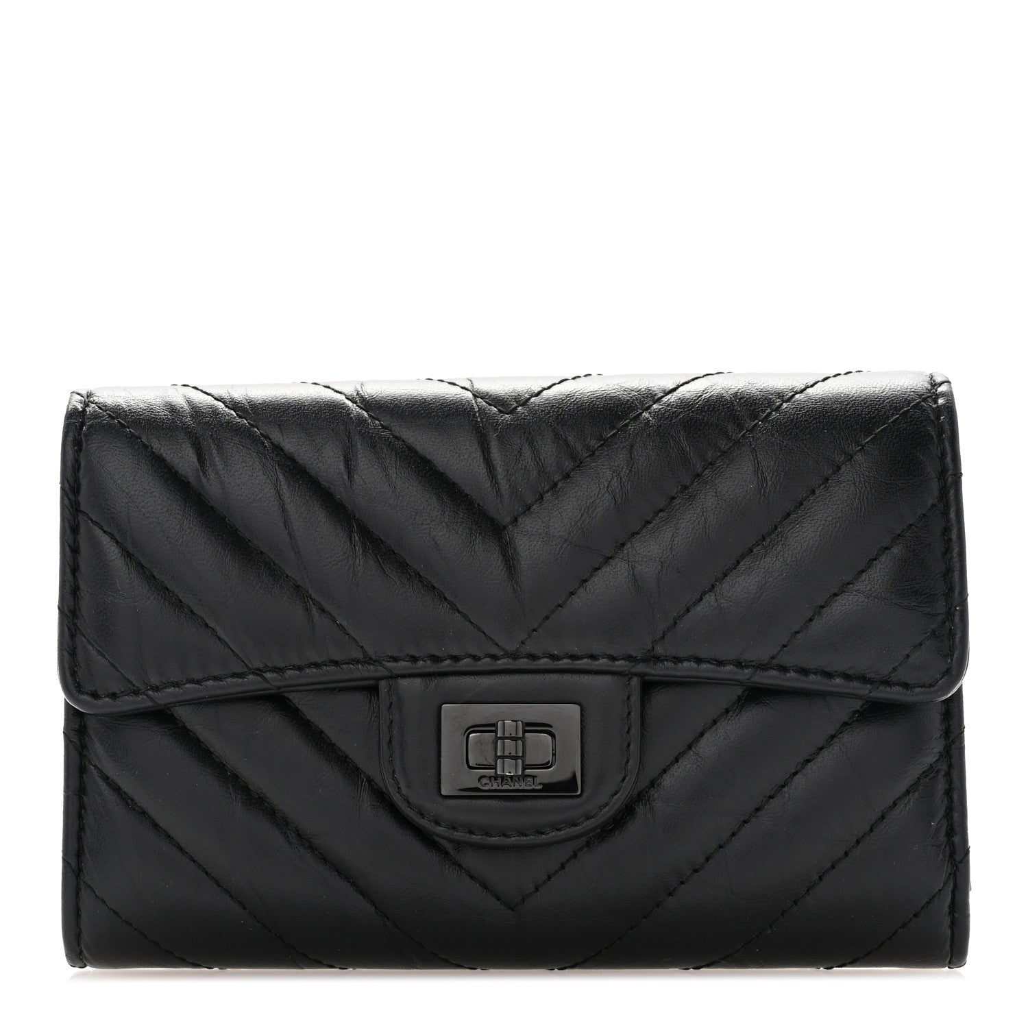 Chanel Aged Calfskin Chevron Quilted Reissue Medium Flap Wallet So Black 1 of 8