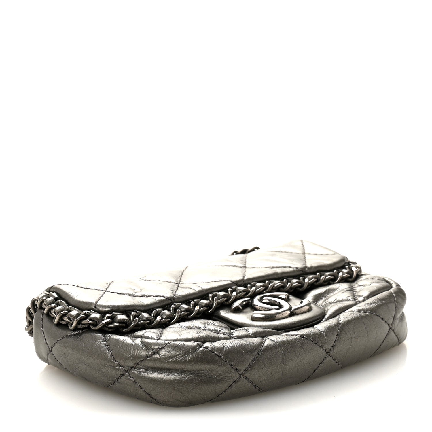 Chanel Metallic Aged Calfskin Mini Chain Me Flap Pewter 6 of 19