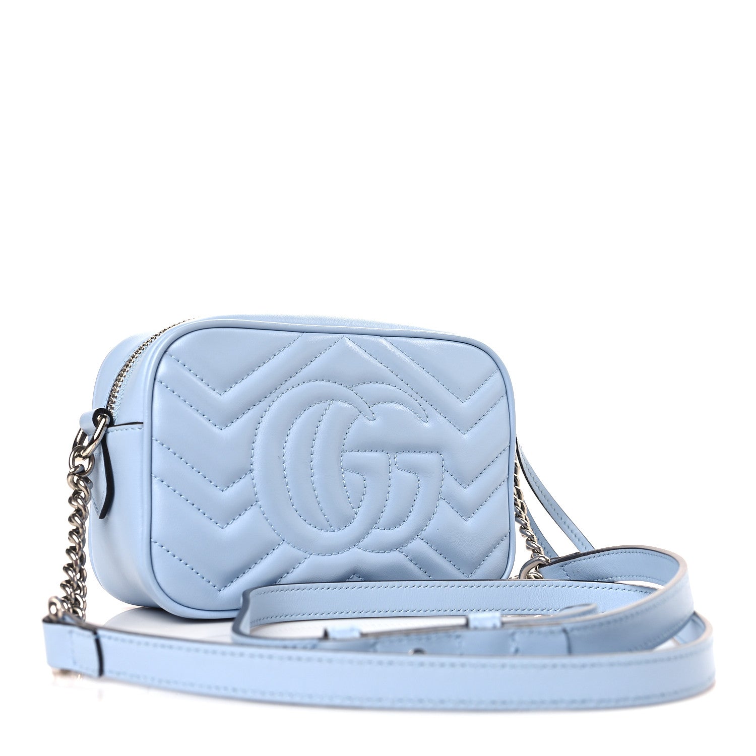 Gucci Calfskin Matelasse Mini GG Marmont Chain Shoulder Bag Porcelain Light Blue 3 of 9