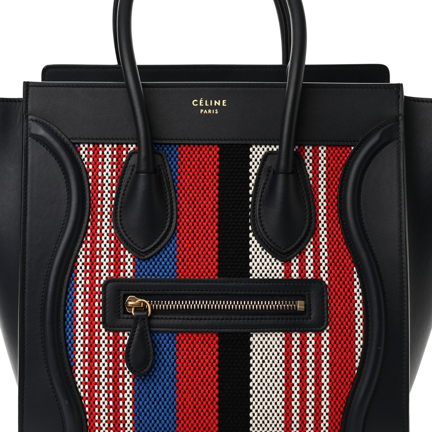 Smooth Calfskin Striped Canvas Micro Luggage Navy Blue