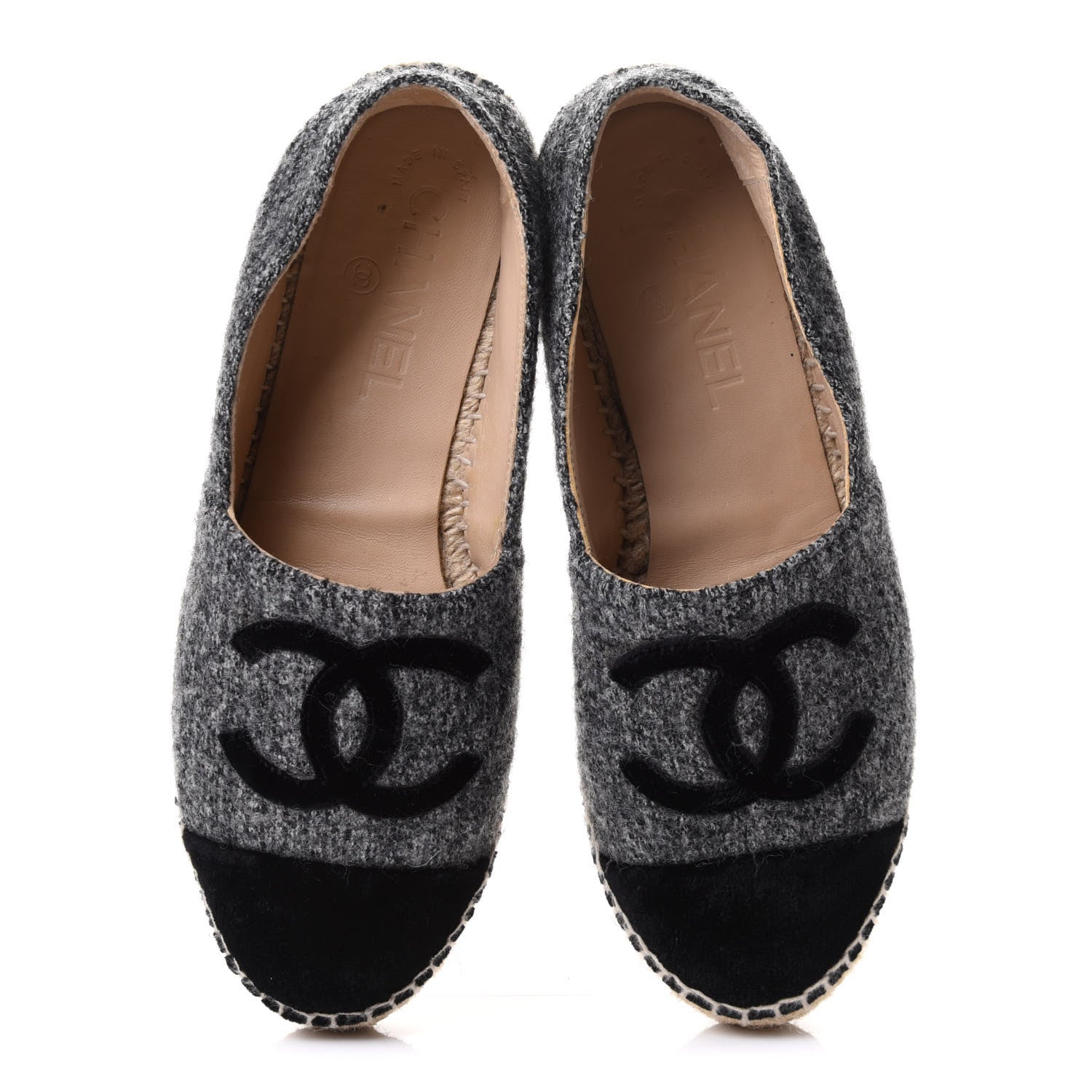 Chanel Tweed Velvet CC Espadrilles 36 Grey Black 5 of 11