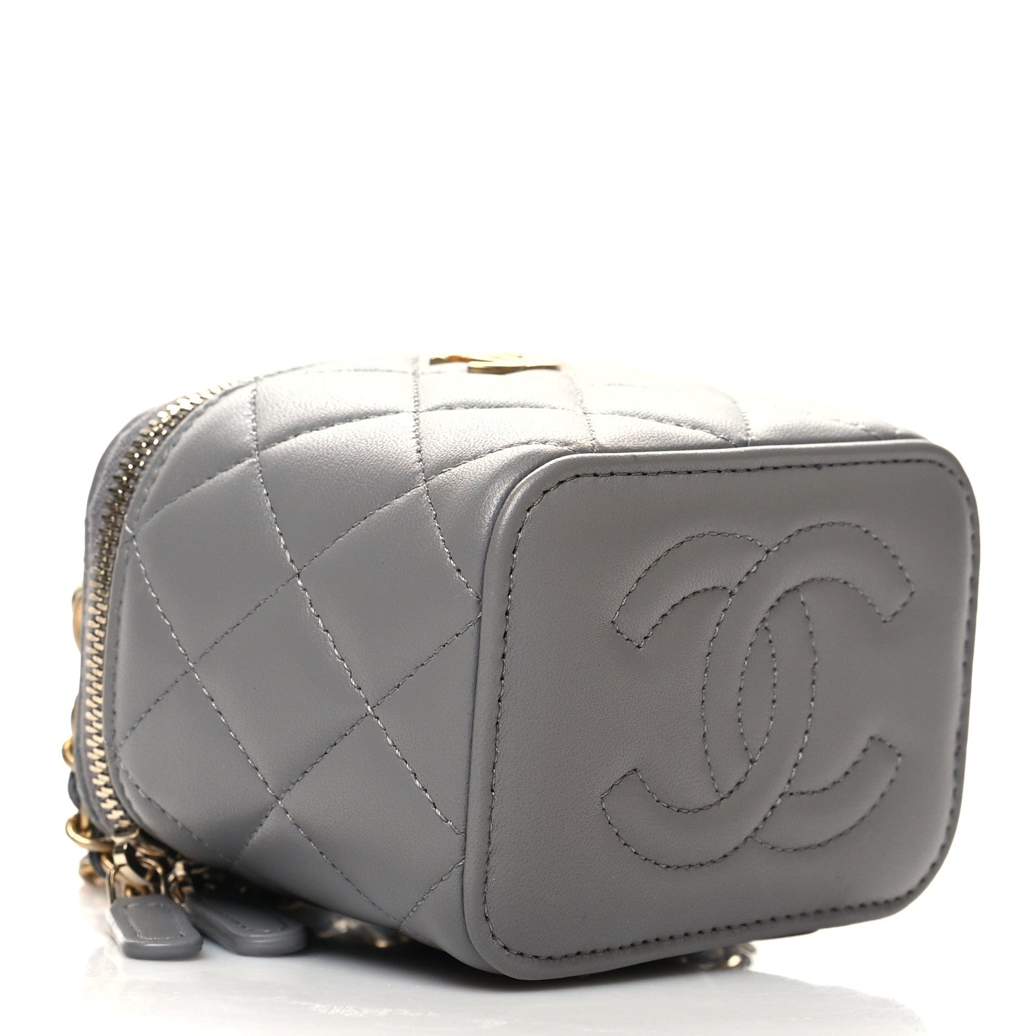 Chanel Lambskin Quilted Metal Mini Top Handle Vanity Case With Chain Grey 4 of 12