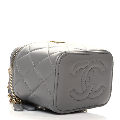 Chanel Lambskin Quilted Metal Mini Top Handle Vanity Case With Chain Grey 4 of 12
